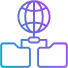 Icona di un globo stilizzato sopra due scatole interconnesse, che rappresenta la rete globale