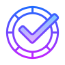 Icon featuring a check mark inside a circular progress bar, typically representing completion