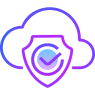 Icon depicting a shield with a check mark inside a cloud, symbolizing secure cloud services
